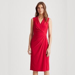 Ralph Lauren Red Sleeveless Wrap-Style Midi Dress